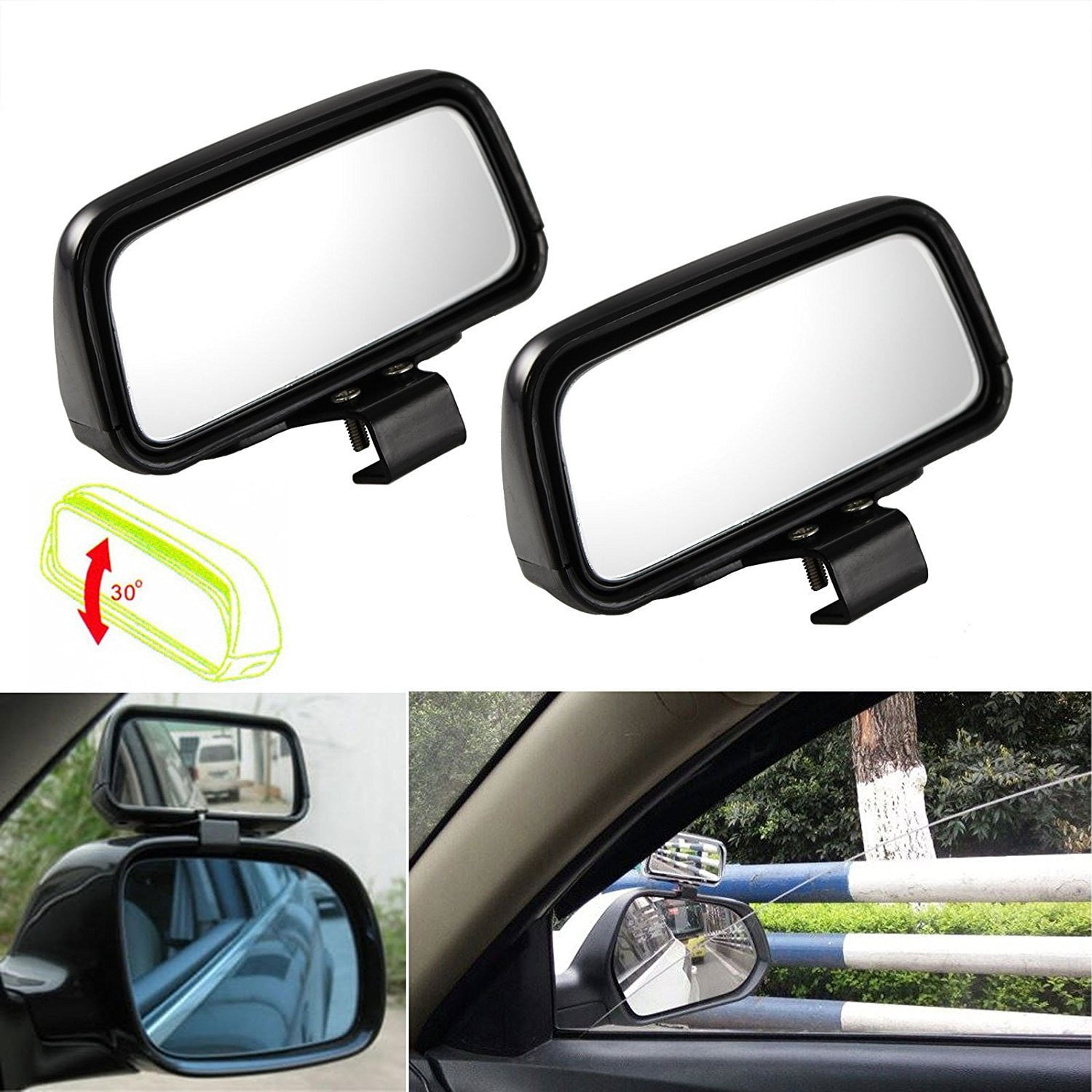 TR.OD 2PCS Adjustable Car Mirror Blind Spot Side Rear View Convex Wide Angle Parking No frame Square 