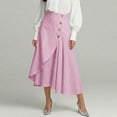 thumbnail image 2 of QATAINLAV Womens Elegant High Waisted Linen Midi Skirt Lightweight Summer Swing A-Line Wrap Business Casual Skirts Pink XL, 2 of 7