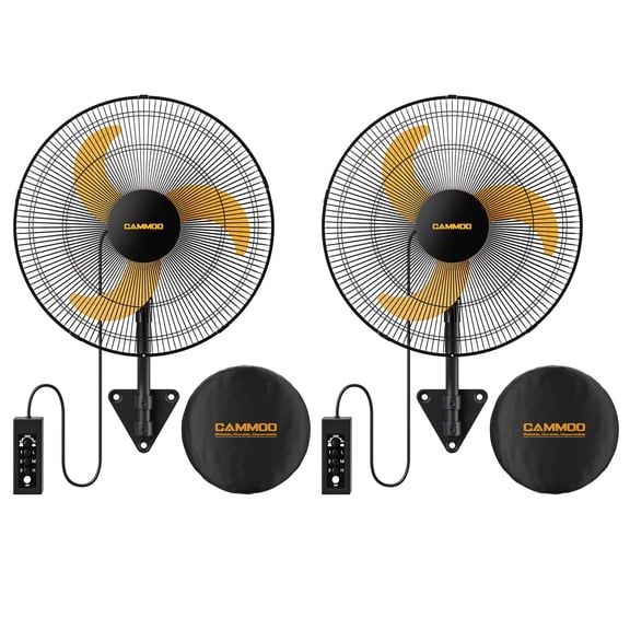 CAMMOO 2-Pack 18" Oscillating Wall Mount Fan with 600D Oxford Cover, 3-Speed High Velocity Industrial Commercial Outdoor Fan with 3.3ft Wired Remote, 6.6ft Power Cord for Greenhouse, Garage, Workshop