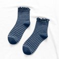 thumbnail image 4 of AVRNLIQ Womens Preppy Gingham Frilly Crew Socks, Soft Knit, One Size, Blue, 4 of 4
