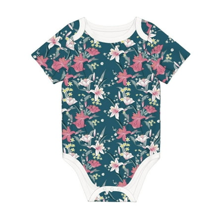 

Matuu Lilies Flowers for Baby Short-Sleeve Bodysuit Soft Cotton Comfortable and Breathable Perfect for Newborns and Infants