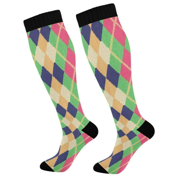 joogoo Checkered Grid Long Socks Women Men Knee High Sock
