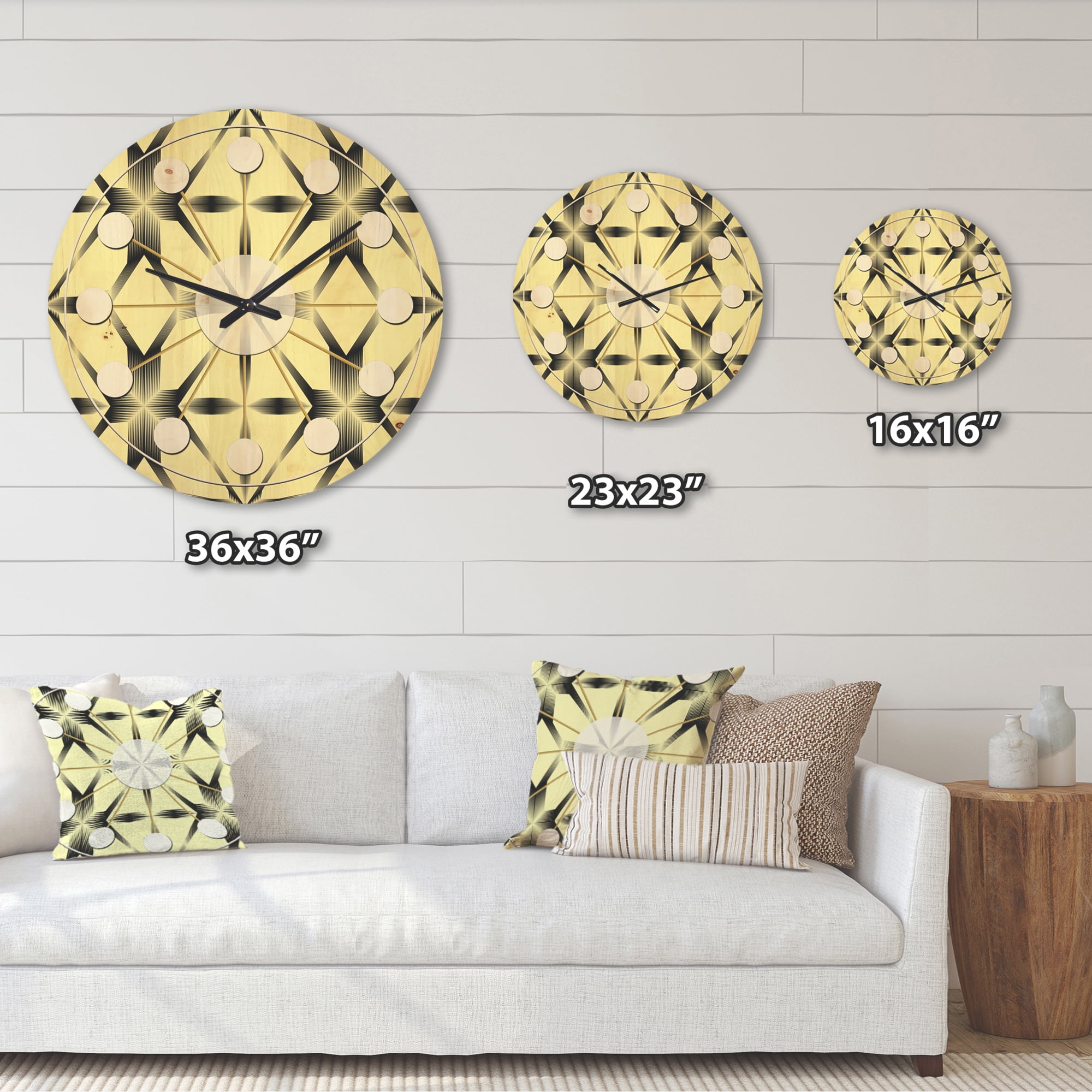 Designart 'Oriental Flower Pattern Ornament' Mid-Century Modern Wood Wall Clock