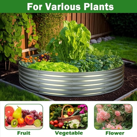 5x5x1FT Round Galvanized Raised Garden Bed Kit, Steel Planter Box & Fire Pit Ring for Outdoor Vegetable Gardening