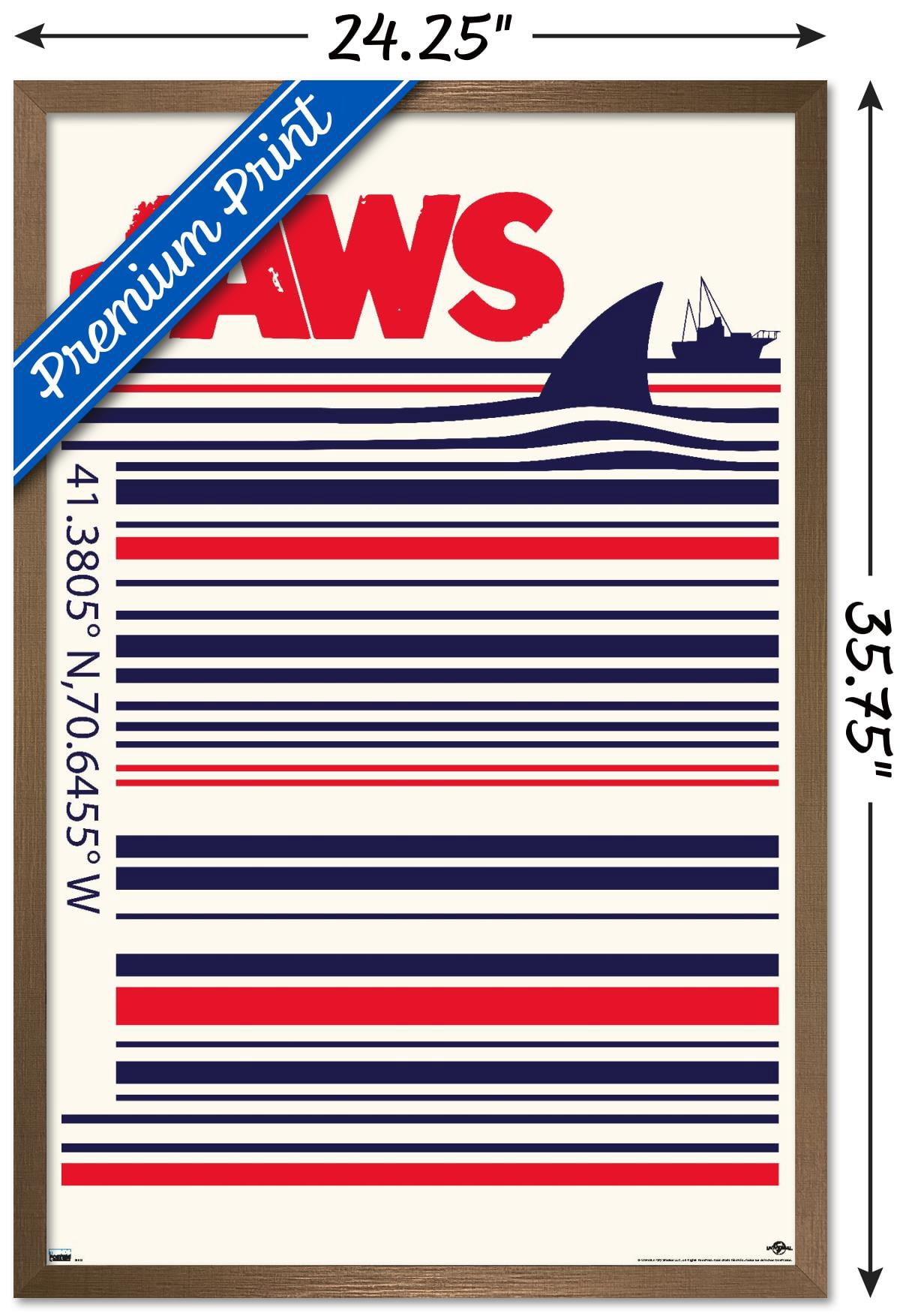 Jaws - Barcode Wall Poster, 22.375" x 34", Framed