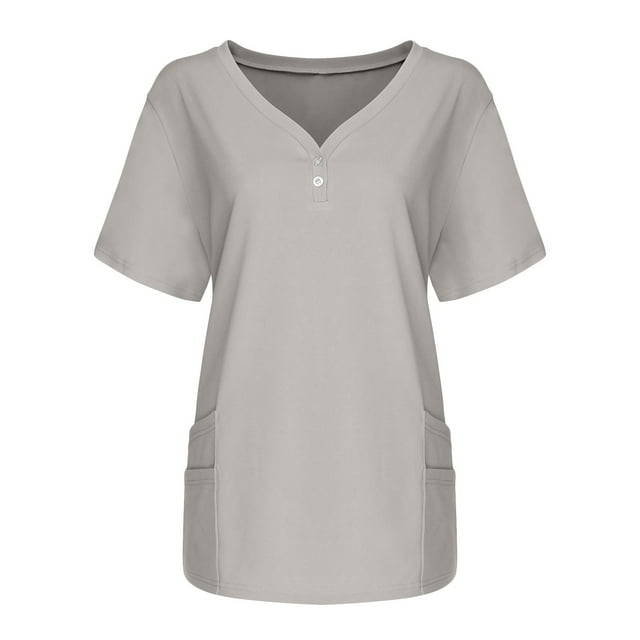 LSLJS Women's Tops Short Sleeve V-Neck Tops Working Solid Color T-Shirt Blouse Tops, Womens Plus Scrubs