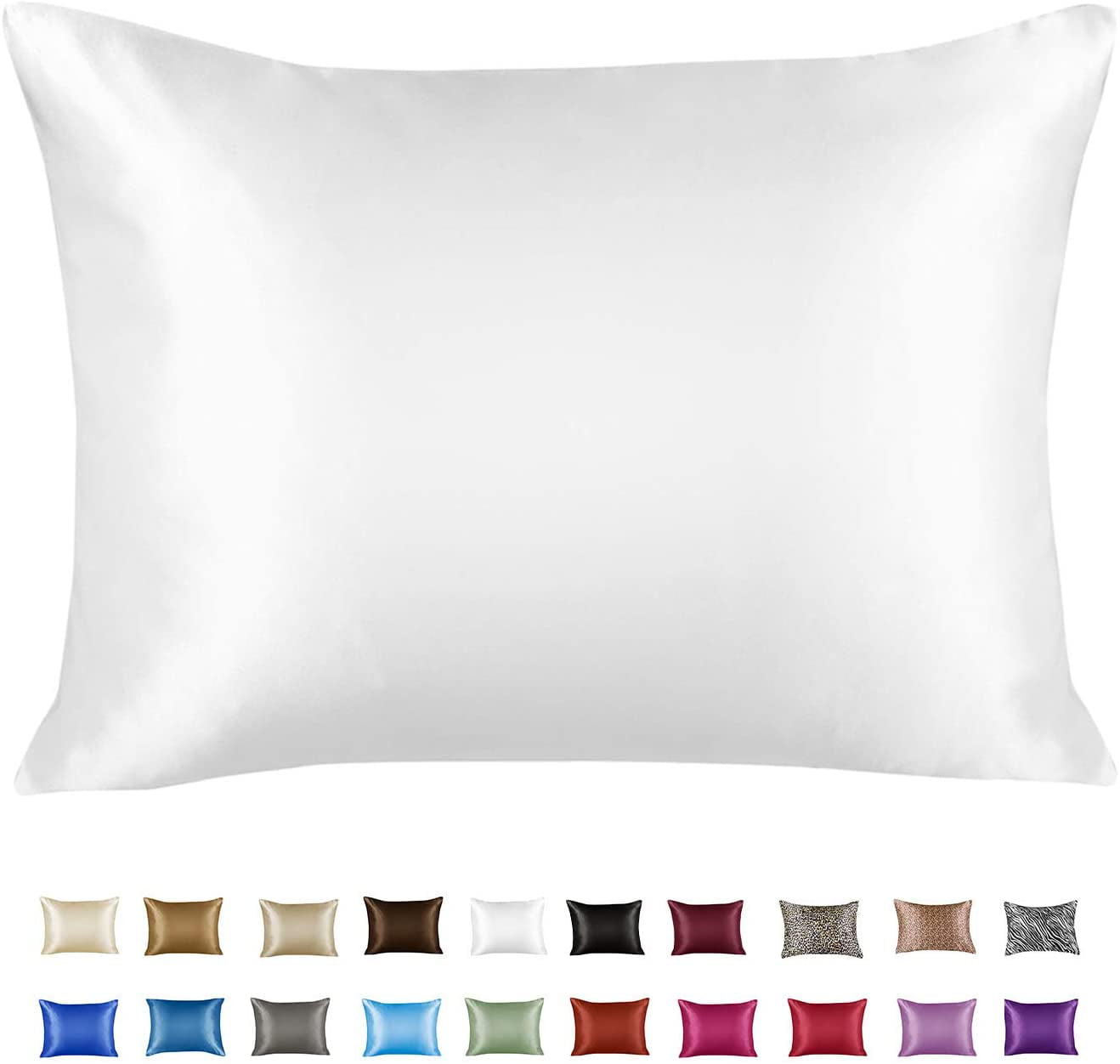 White Hidden Zipper Set of 2 King Size Pillow Covers Satin Microfiber Pillowcases for Hair & Skin Helps Prevent Frizz & Wrinkles by LHC 
