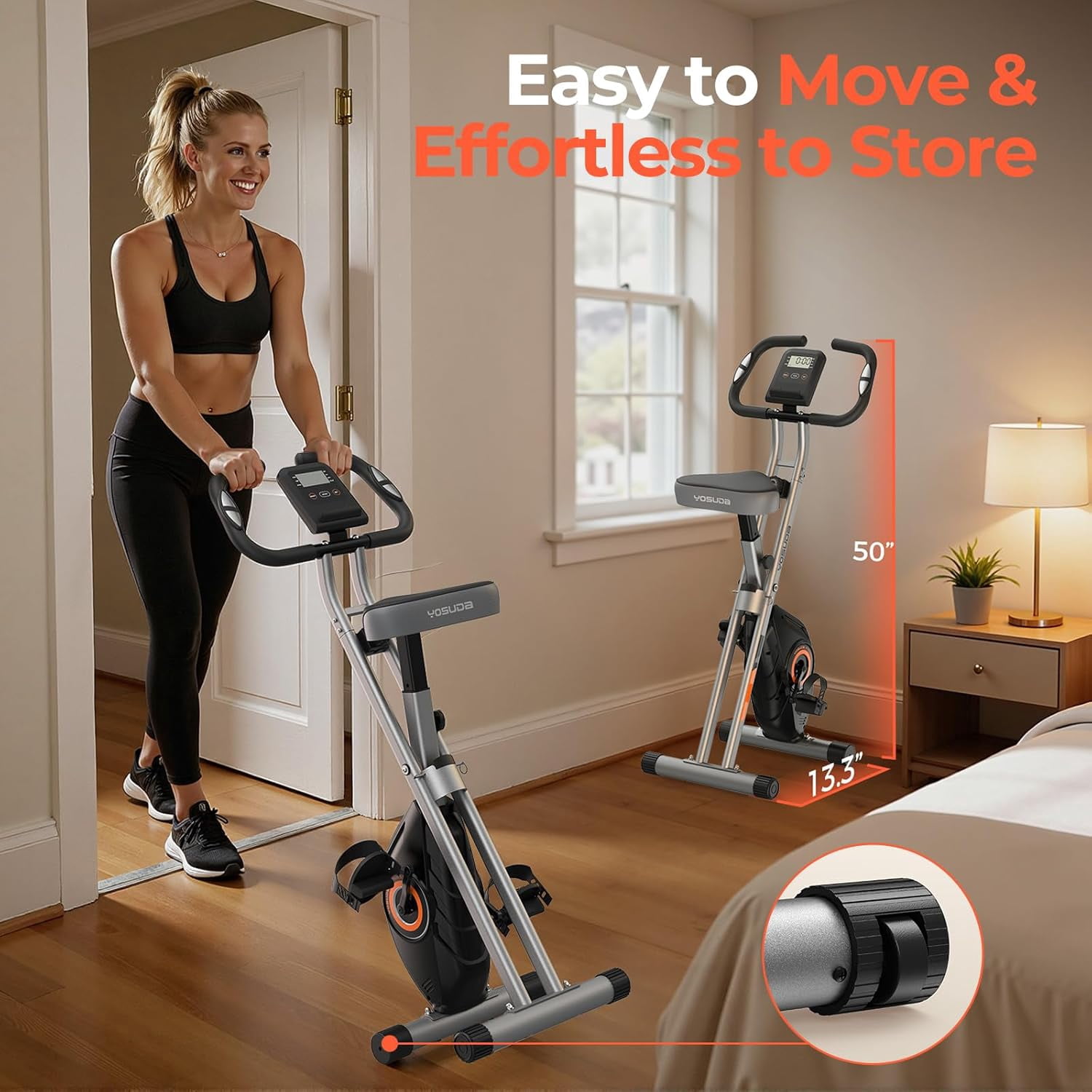 YOSUDA Folding Exercise Bike, Indoor Home Stationary Bike Workout 350LB Capacity