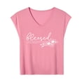 thumbnail image 4 of Christian Shirt for Women Blessed Letter Print Bible Verse Womens T Shirts, Short Sleeve V-Neck Shirts Cute Fit Summer Casual Tee Tops Dopamine Color Magenta XL, 4 of 5
