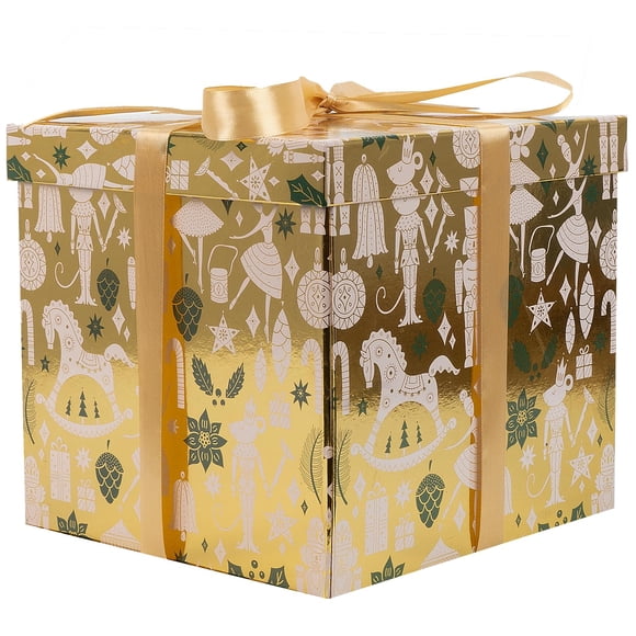 Caja de regalo Jaywayang Holiday Gold de 25 cm con cinta y papel