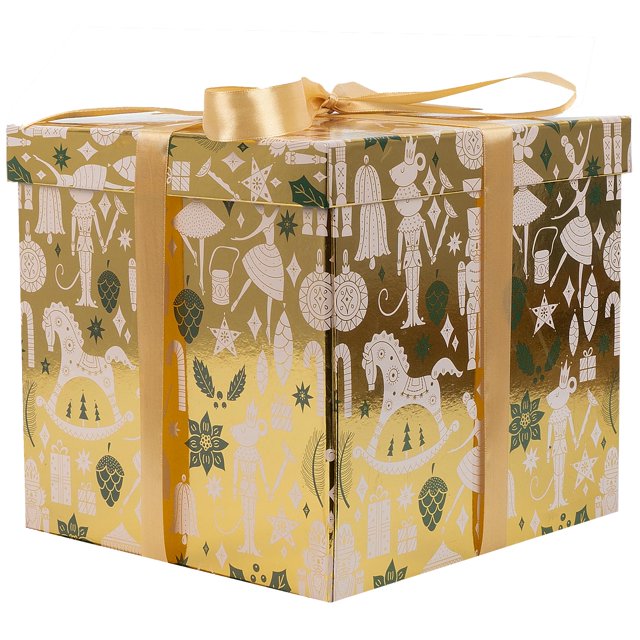 Caja de regalo Jaywayang Holiday Gold de 25 cm con cinta y papel