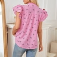 thumbnail image 6 of Inverlee Women's Ruffle Short Sleeve Shirts Trendy Bow Print V Neck Blouse Dressy Casual Cute Tunic Tops, 6 of 8