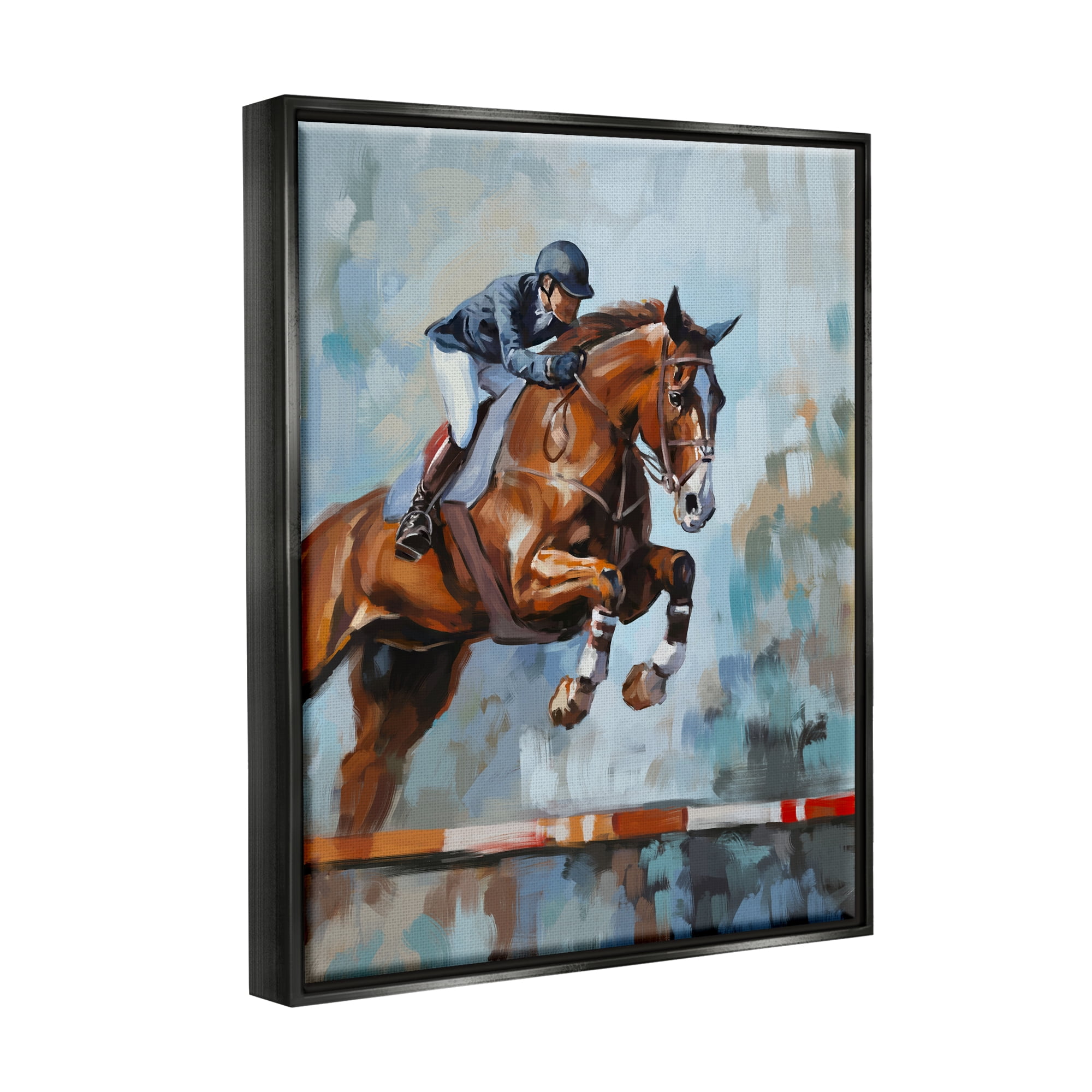 Stupell Industries Jockey Jumping Hurdle Animals & Insects Painting Black Floater Framed Art Print Wall Art, 25 x 31