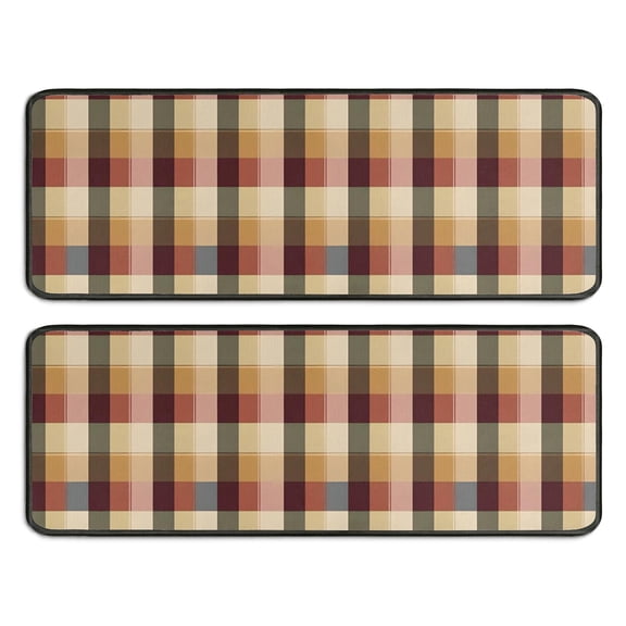 Kitchen Rugs Sets Of 2,Brown Beige Green and Red Checkered Pattern Anti Fatigue Kitchen Mat Rugs Non Slip Washable,Decorative Kitchen Floor Mats for Kitchen,Sink,Laundry,17"x47" 17"x47"