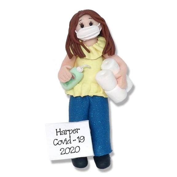 Covid-19 Corona Virus Girl Brown Hair Pandemic / Coronavirus HANDMADE Personalized Christmas Ornament