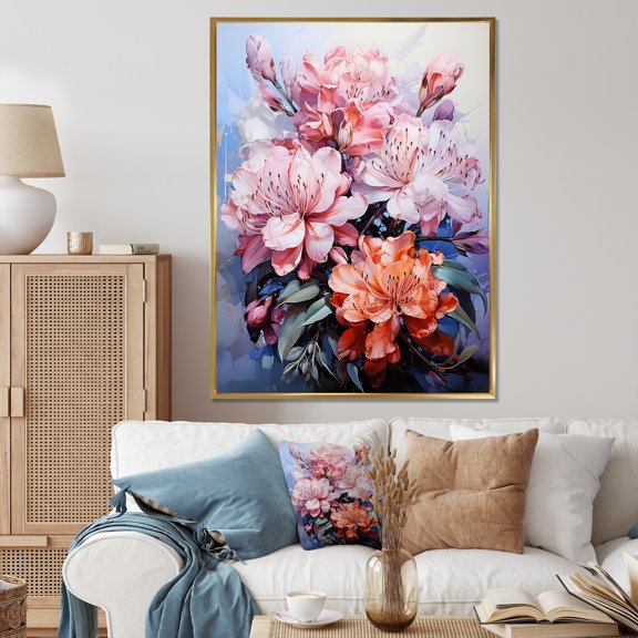 Designart "Rhododendron Pink composition I" Floral & Botanical Floater Framed Canvas Print