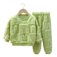 thumbnail image 1 of Pyjama en Polyester pour Enfants 2 Pcs/ensemble Ensemble de Pyjama pour Enfants Automne Hiver Couleur Unie Rabbit Col Rond Épais Chaud Garçons Filles sous-Vêtements Thermiques Haut à Manches Longues Pantalon, 1 of 8