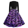 thumbnail image 5 of Halloween Dresses for Women Spider Skeleton Crew Neck Hepburn 1950s Classic Dress Long Sleeve Cocktail Casual Funny Dresses with Belt L, 5 of 5