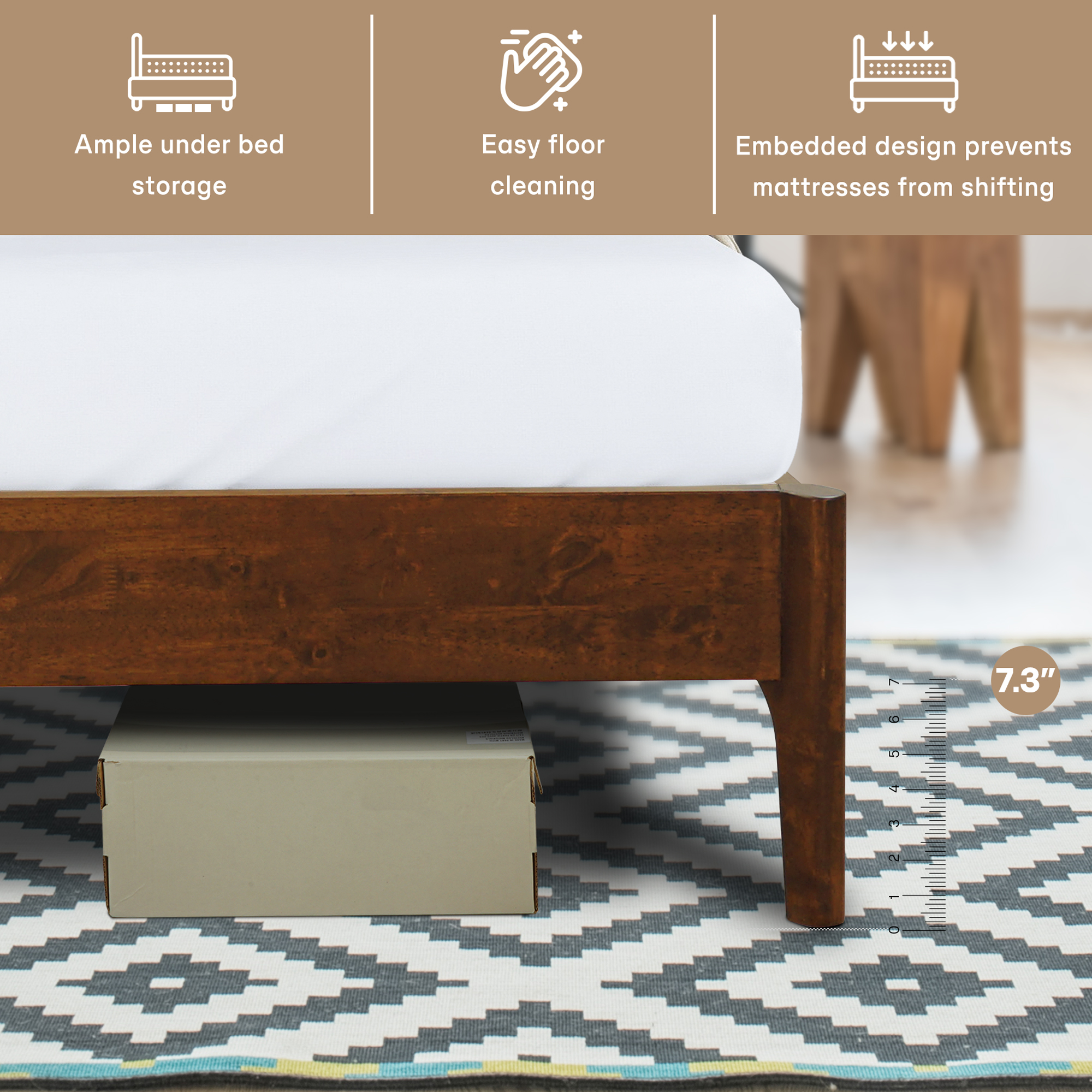 Acacia Haven King Size Bed Frame and Headboard Solid Wood Platform Bed, King Bed Frame 800 lbs Capacity, Scandinavian Signature Wood Bed Compatible with All Mattresses, Walnut