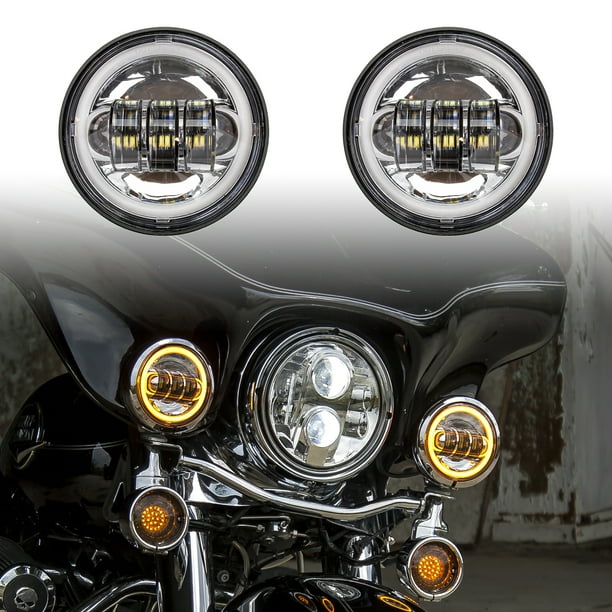 Chrome Motorcycle LED Driving Lights with Turnsignal Halo