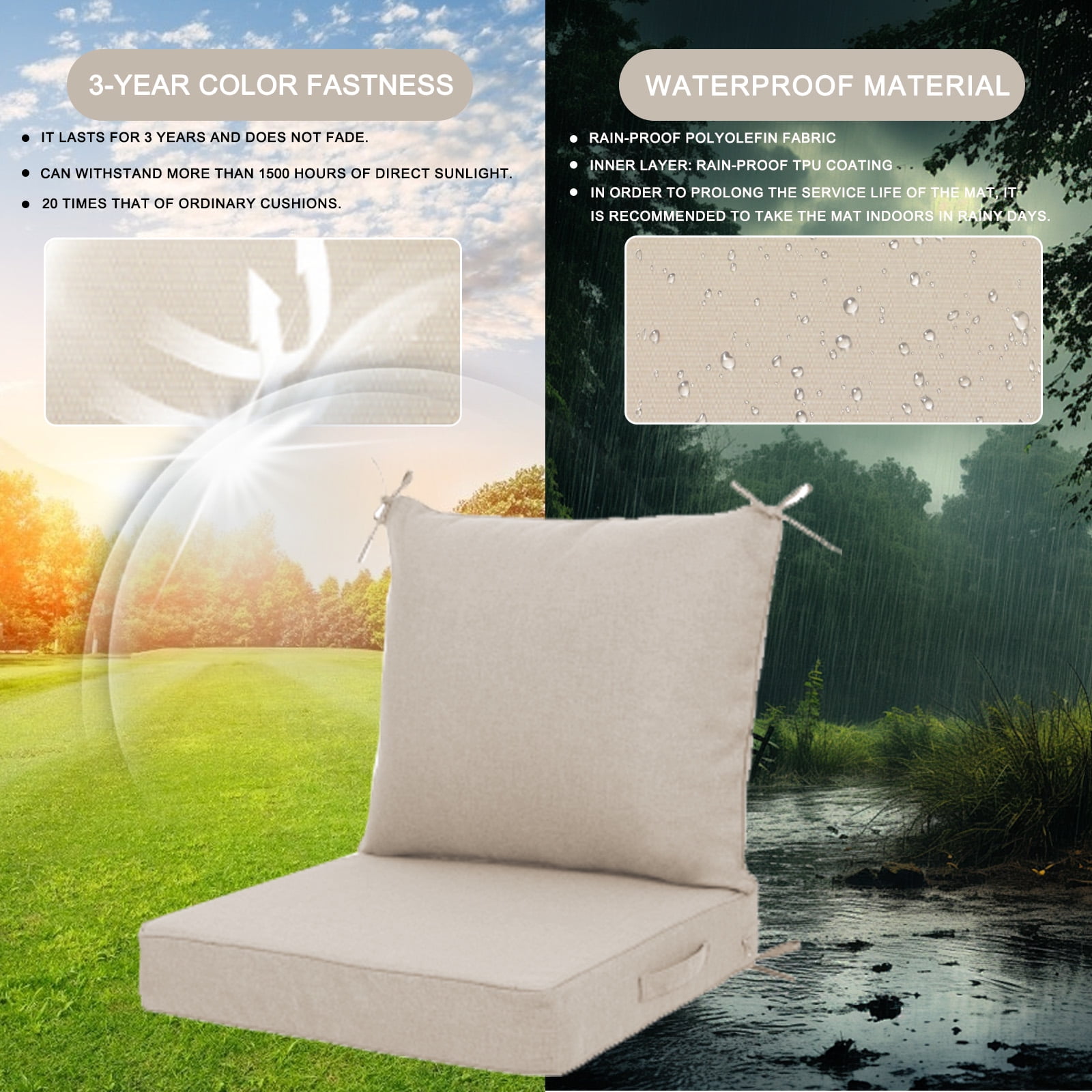 XXLYY Outdoor Cushions for Patio Furniture, Waterproof Deep Seat Cushions Set , 24*24 In Outdoor Chair Replacement Cushions with Removable Cover for Chair Sofa Couch