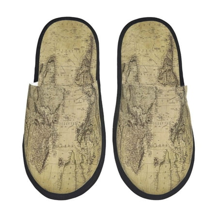 

Qekee Vintage World Map print Slippers for Women and Men Fluffy Cute Cozy House Slipper Funny Furry Bedroom Slippers for Women Indoor -Large