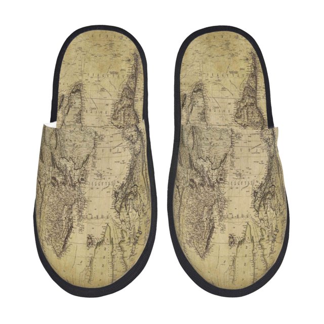 Fotbe Vintage World Map Pantuflas Peludas para Mujer con Estampado, Zapatillas de Peluche, Zapatos de Invierno para Casa, Uso Interior y Exterior-Large