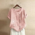 thumbnail image 2 of Lenago Womens Tops Casual Loose Button Linen Plus Size Print T-Shirt Boho Round neck Tanic Blouse S-5XL, 2 of 4