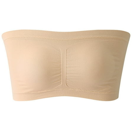

Strapless Padded Bralette Classic Layering Wireless Bra Detachable Pad for Women 4XL Apricot