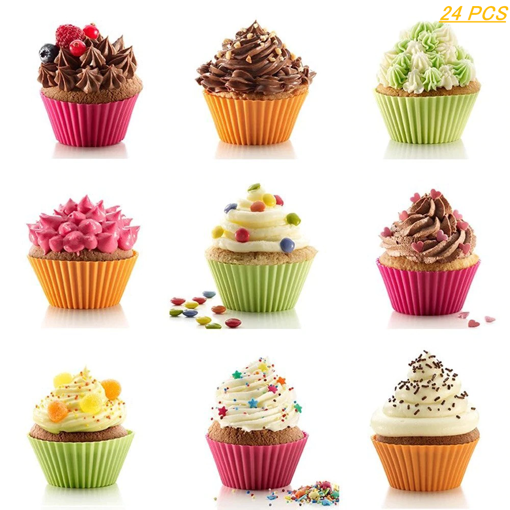 24 Molds Silicone Cupcake Liners/Baking Cups Reusable Silicone Baking Cups 