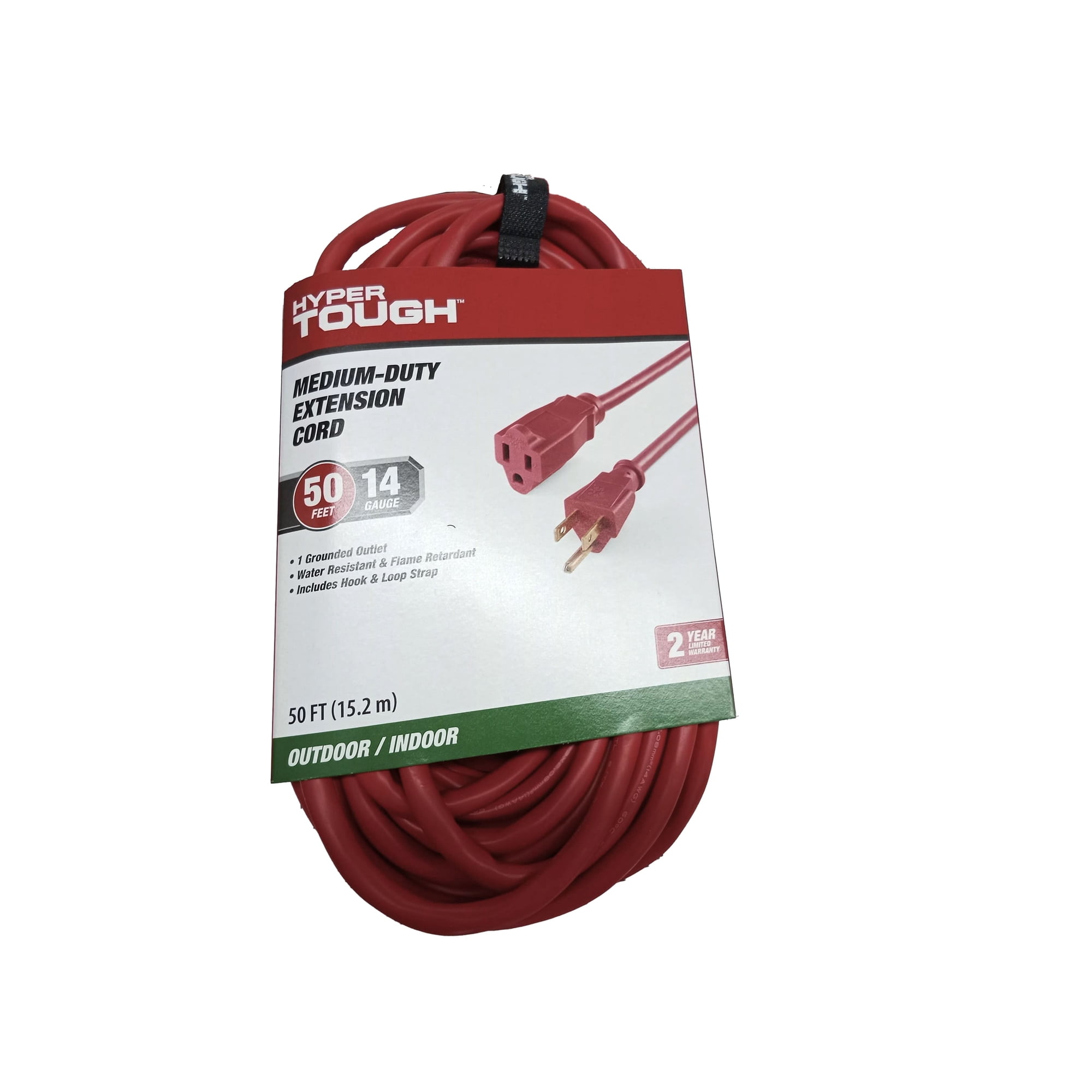 Hyper Tough 50 ft 14 AWG 3-Prong Red Extension Cord, Indoor and Outdoor Use, 15 Amps