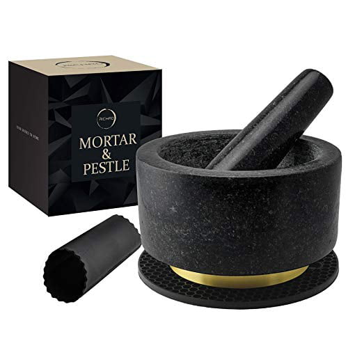 Granite Mortar and Pestle Set Solid Stone Grinder Bowl 5.5" For Guacamole Herbs