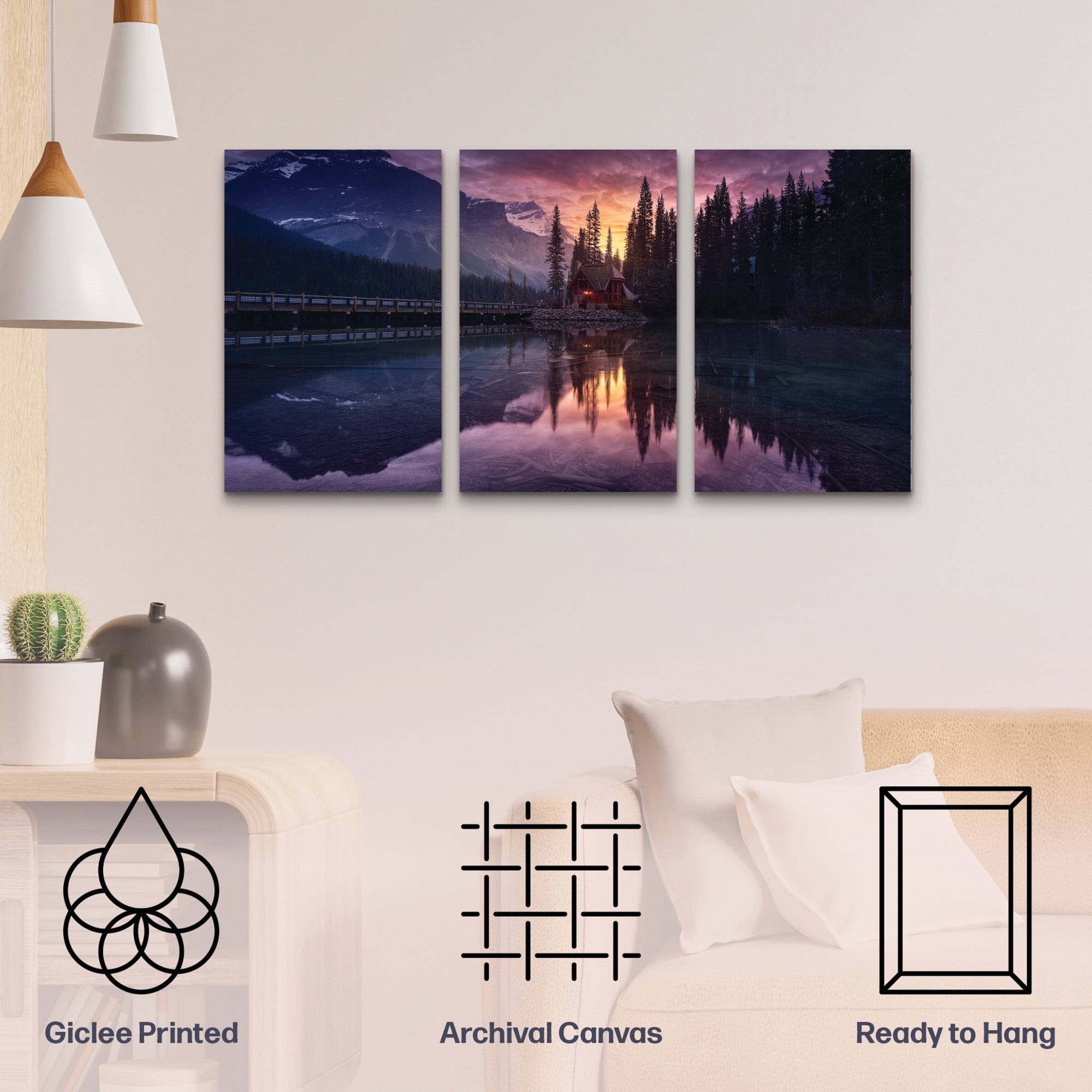 Jesus M Garcia ‘Lake House Sunrise’ 3 Panel Wall Art Set