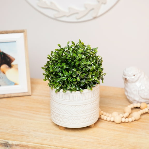 Northlight Glittered Boxwood Artificial Ball Topiary - 5" - Green and Silver