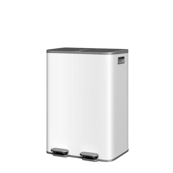 Garvee Trash Can, Garbage Can for Kitchen Dual Compartment Recycling Kitchen Step Trash Bin, Stainless Steel Trash and Recycle Bin Combo with Soft-Close Lid, Grayish-White 2 x 8 gal (2 x 30 L)