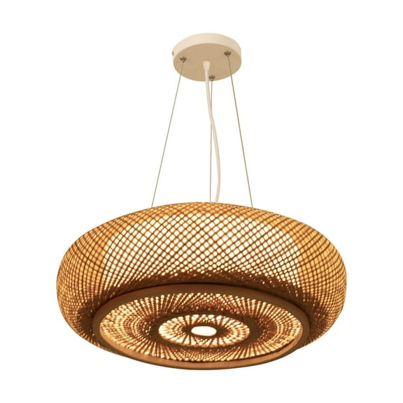 19.7" Rattan Hanging Light Lamp Fixture Vintage Bamboo Rattan Chandelier Light Wicker