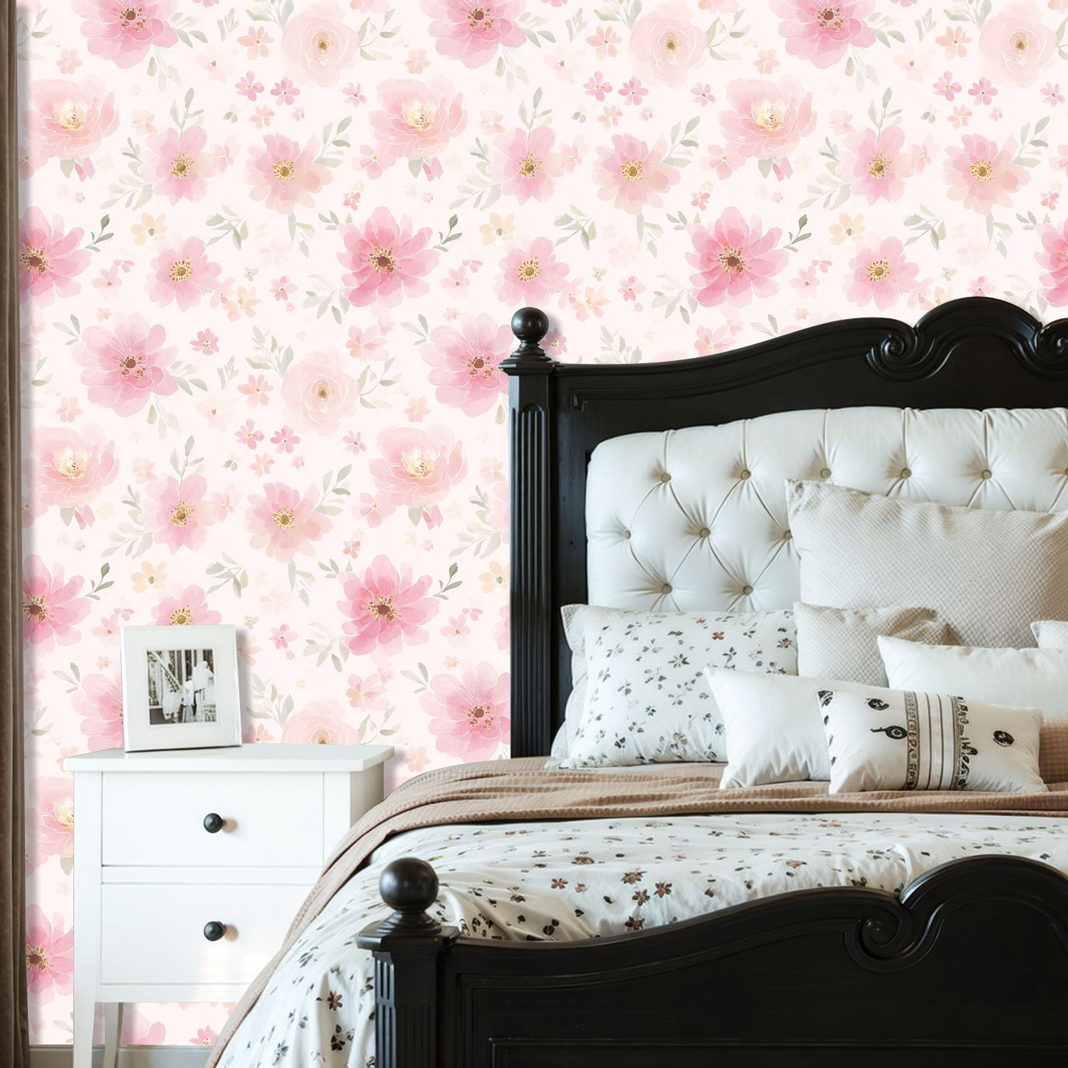 Peel and Stick Wallpaper Soft Pink Floral Watercolor Roses Delicate Blooms Wall Mural 23.6in x 9.8ft Self Adhesive Removable Wall Paper Renter Friendly Wallpaper for Bedroom Livingroom Office