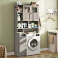 thumbnail image 4 of Over The Toilet Storage Cabinet with 3 Doors, Farmhouse Space Saver for Bathroom Organizer with Paper Holder, 10 Shelves and Hooks, 7-Tier Over Washing Machine Cabinet for Laundry, Bathroom, Grey, 4 of 9