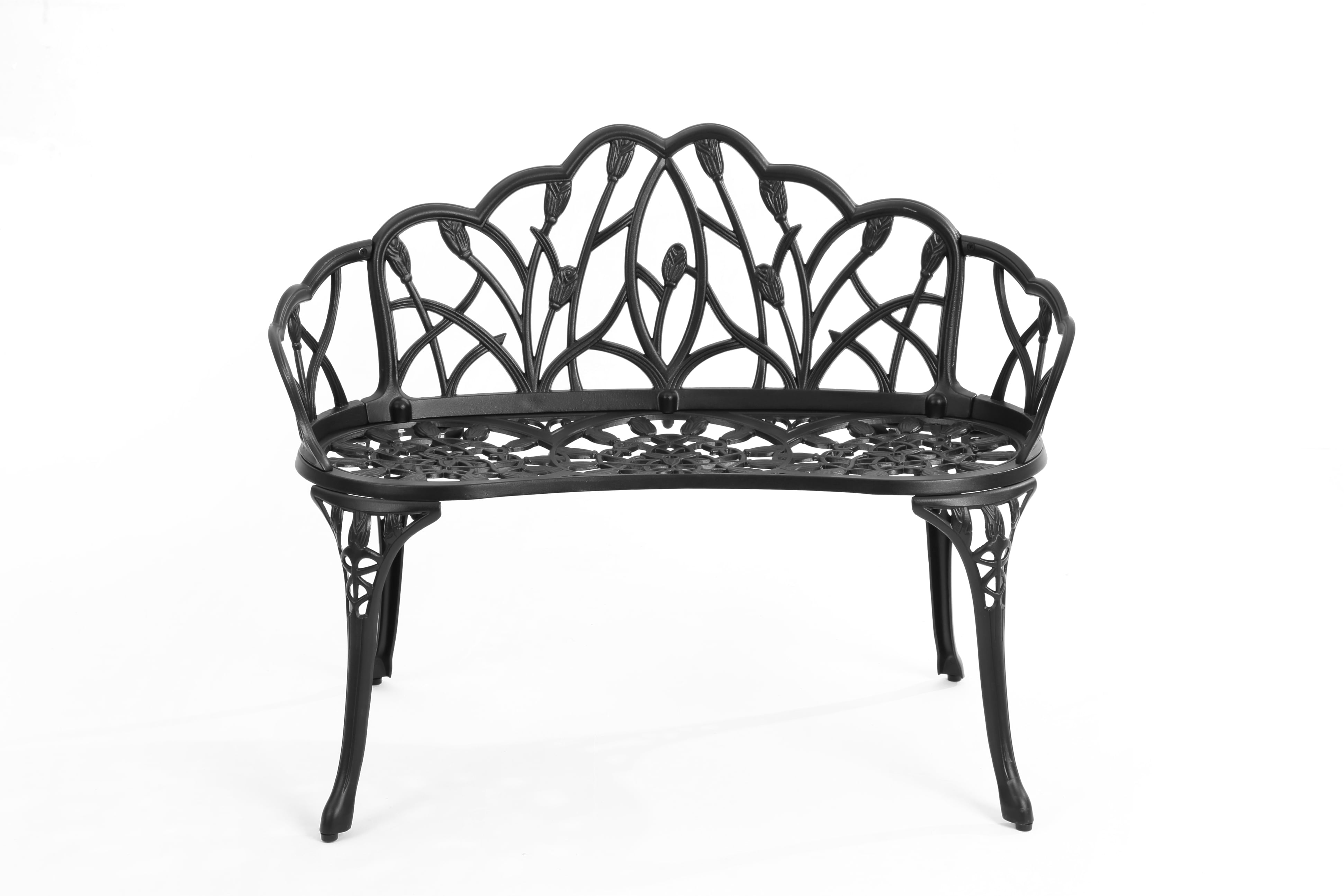 Cast Aluminum Outdoor Bench with Butterfly Pattern, Weather-Resistant Patio Garden Bench for Deck and Front Porch, Black