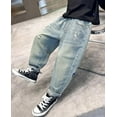thumbnail image 6 of Jeans for Boys Kids Toddler Boys Baggy Jeans Straight Leg Elastic Waist Distressed Ripped Denim Pants with Pockets and Holes Jeans for Teens Blue 4 Years-5 Years, 6 of 7