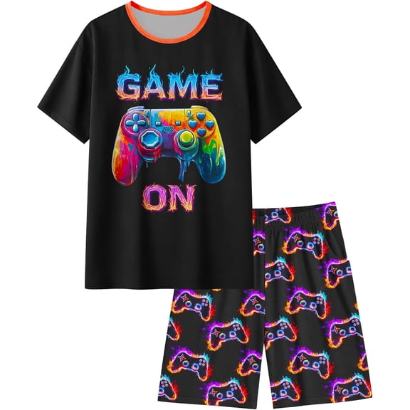 Fiodrimy Boys Pajamas Big Boys Pajamas Short Sleeves & Shorts 2 Pieces Summer Pjs Set Kid Sleepwear Lounge Clothes Size 8-14