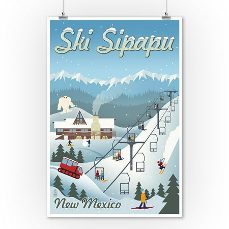 Sipapu, New Mexico - Retro Ski Resort - Lantern Press Artwork (9x12 Art Print, Wall Decor Travel