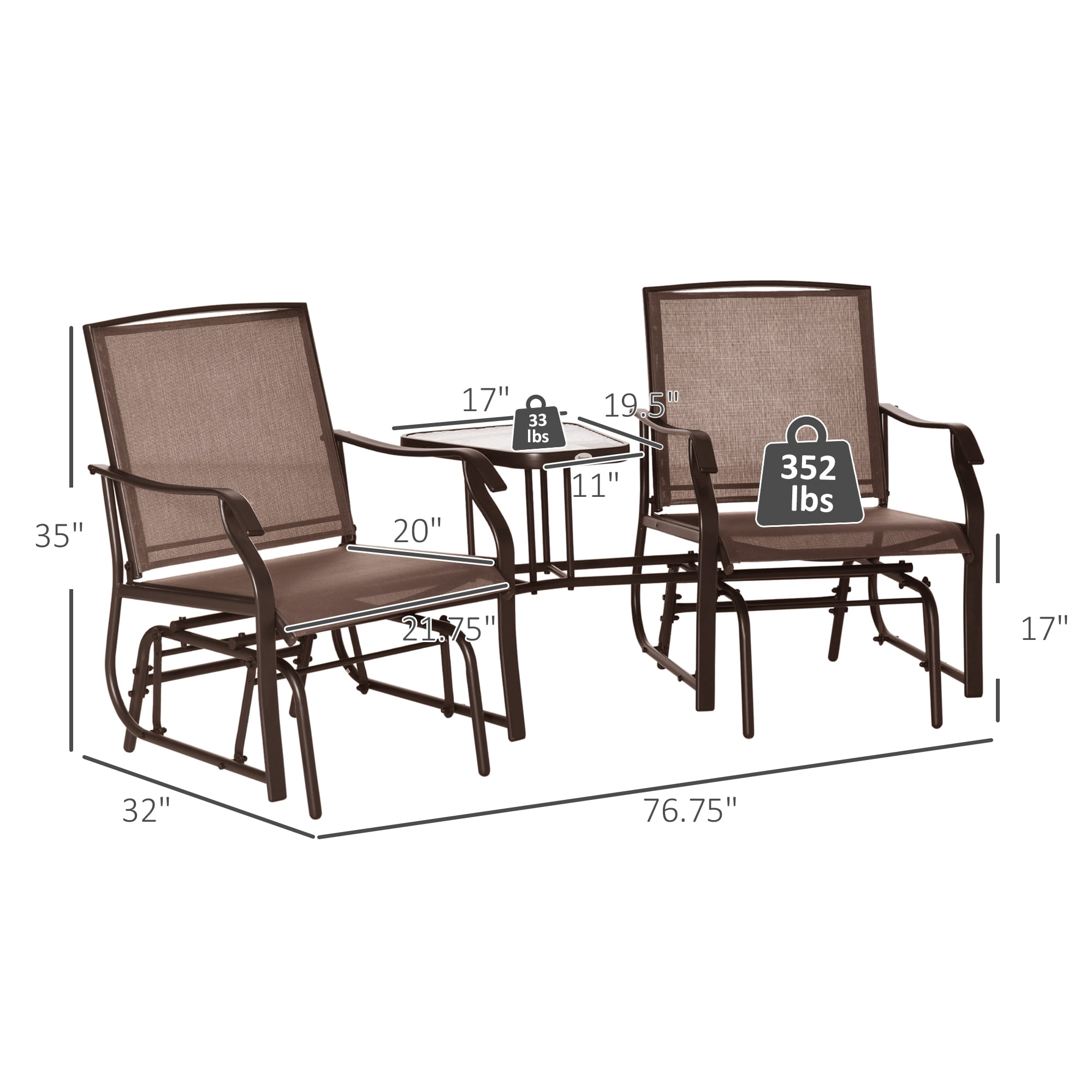 Outsunny 2 Person Outdoor Sling Fabric Double Glider Rocker Chair