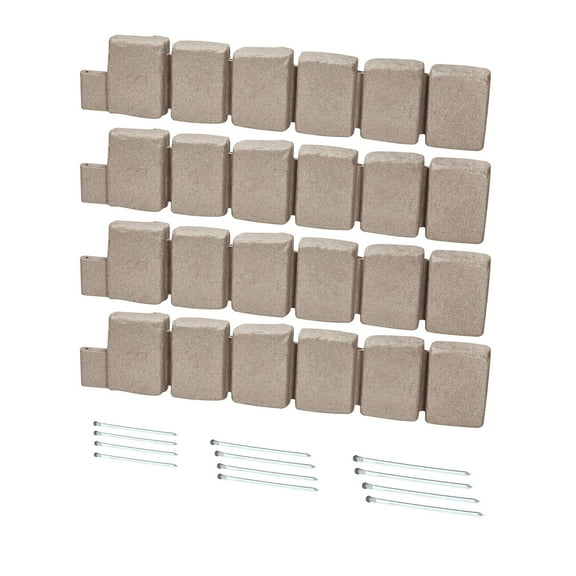 KFFKFF Faux Stone Landscape Edging, 47.2 x 9 in Realistic Lawn Border, Flexible Brick-Sized Garden Edging with Anchoring Spikes, Durable Yard Edging for Driveways and Walkways Beige