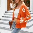 thumbnail image 5 of Arlun Fall Cute Daisy Jacquard Knit Cardigan Sweater for Women Button up Long Sleeve Cardigans Coat Floral Knitted Long Sleeve Open Front Outwear Y2k Slouchy Thin Sweaters Orange S, 5 of 5