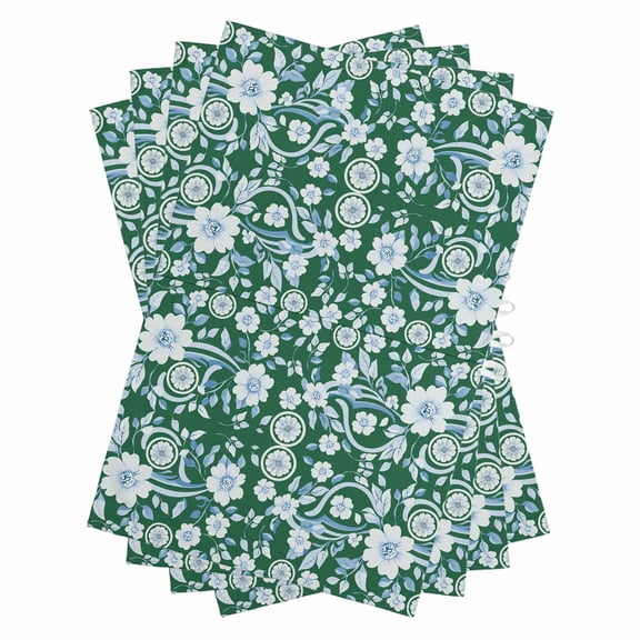 Green Blue Floral Kitchen Towels Set of 4, Water Absorbent Dish Towel, Vintage Pastoral Botanical Leaves Decorative Hand Towels - Quick Drying Cloth for Cooking Baking, 18x28 Inch