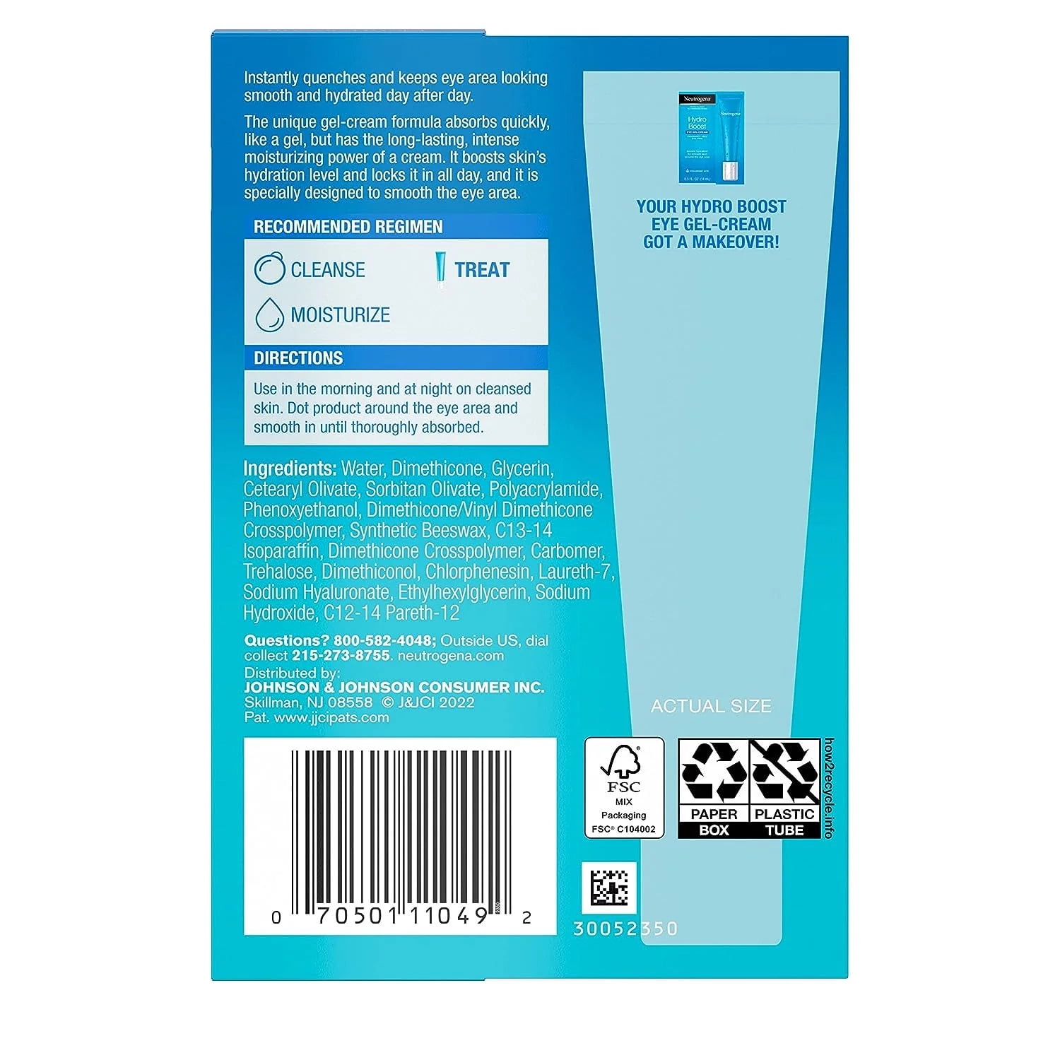 Neutrogena Hydro Boost Eye Cream, Under-Eye Moisturizer with Hyaluronic Acid, Fragrance Free and Non-Comedogenic, 0.5 Oz