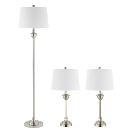 SAFAVIEH Peltier Classic Floor and Table Lamps Set, Nickle, Set of 3