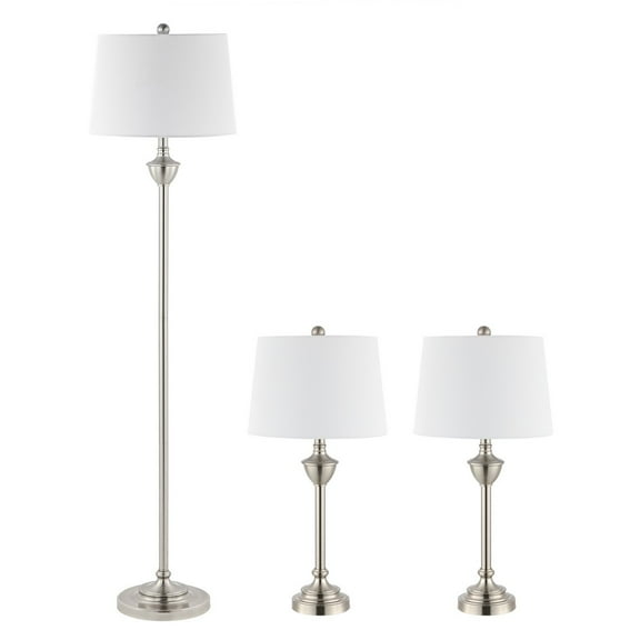 SAFAVIEH Peltier Classic Floor and Table Lamps Set, Nickle, Set of 3