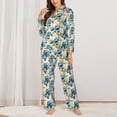 thumbnail image 2 of Fotbe Vintage Blue Flowers Conjunto de Pijama de Manga Larga para Mujer con Estampado, Ropa de Dormir de 2 Piezas, Conjunto de Casa Suave y Cómodo con Bolsillos-Small, 2 of 7